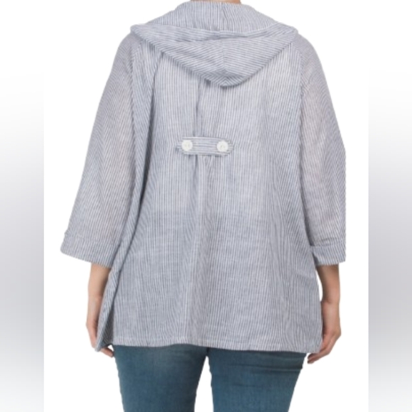 Like New Jones New York Linen Blend Shirt Plus Size 3X Hooded Jacket Coastal - Picture 6 of 9